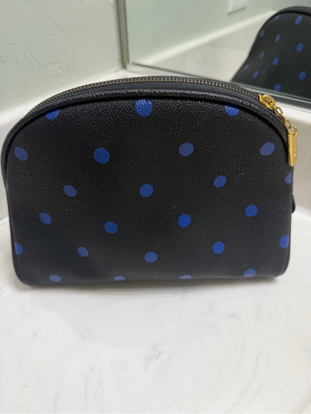 Black and Blue Polka Dot Cosmetic Pouch